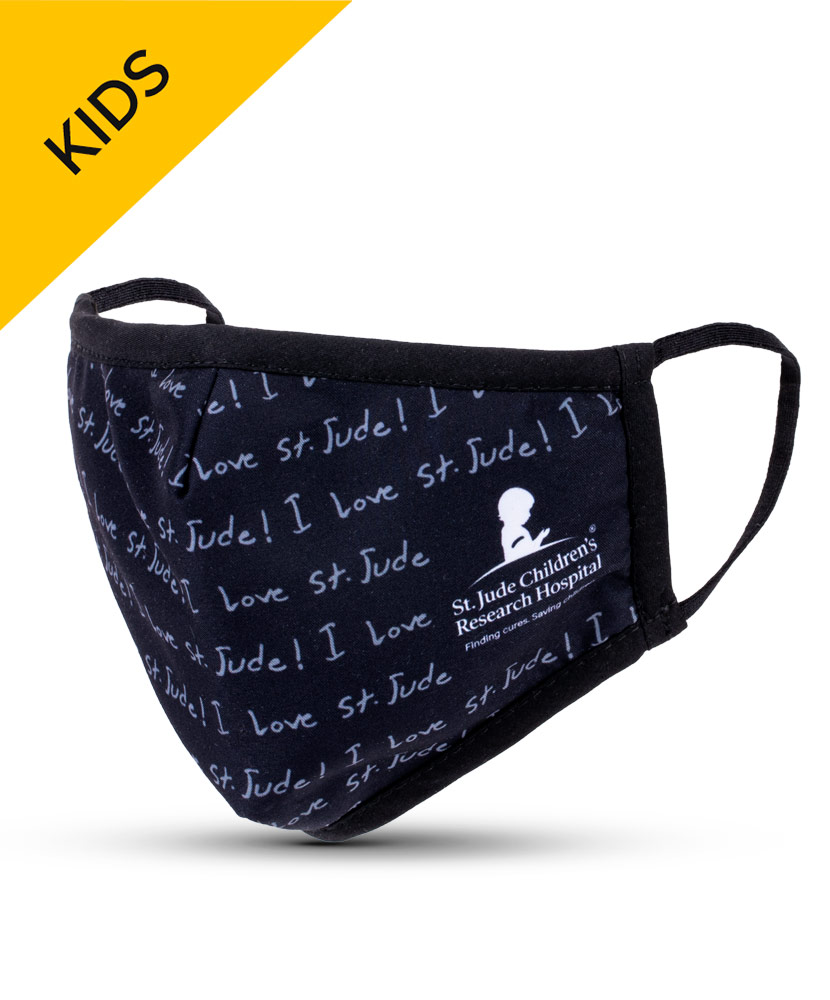 Black & Grey I Love St. Jude Repeat KIDS Face Mask with Filter Pocket